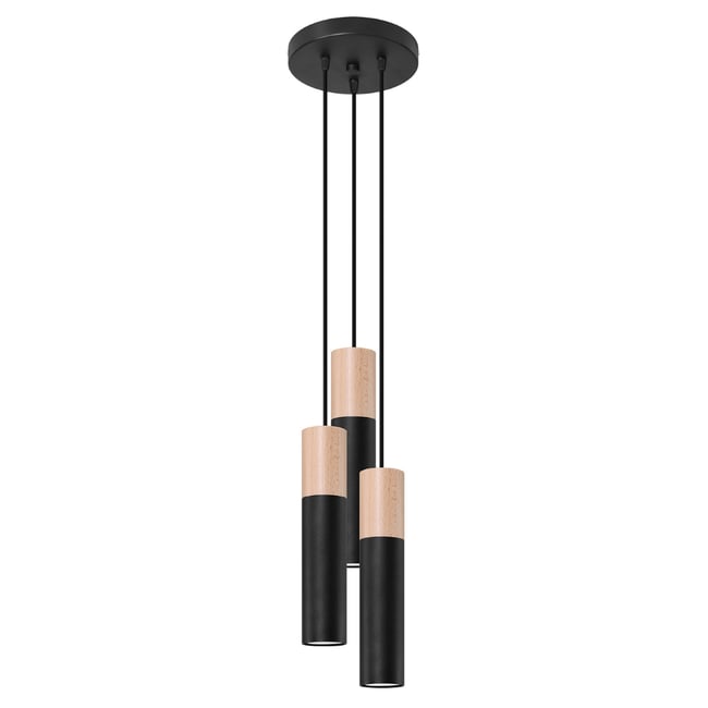 Suspension Acier Noir/Bois Naturel GU10 3 Pablo Couleur noir <span itemprop=