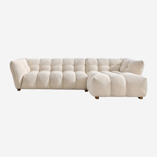 Canapé d'angle en tissu bouclette courte DALVI Couleur ivoire <span itemprop=