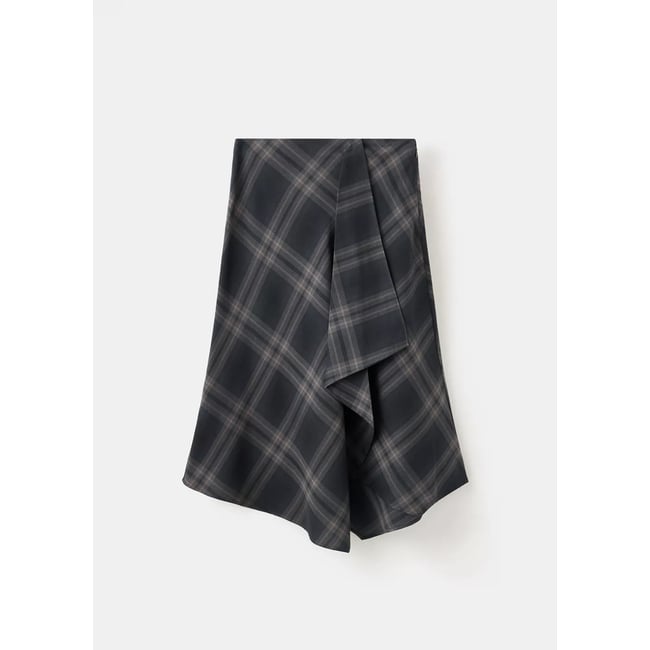 Jupe asymétrique carreaux gris chiné foncé <span itemprop=
