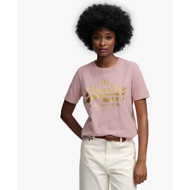 T-shirt Vintage Logo Métallisé rose pâle <span itemprop=
