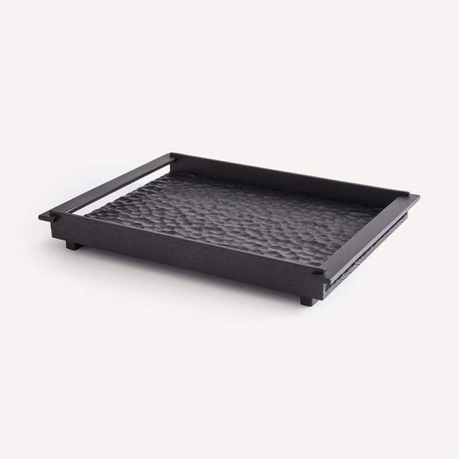 Taca prostokątna Azael z litego dębu rzeźbiona, głębokość 37 cm, czarna AM.PM