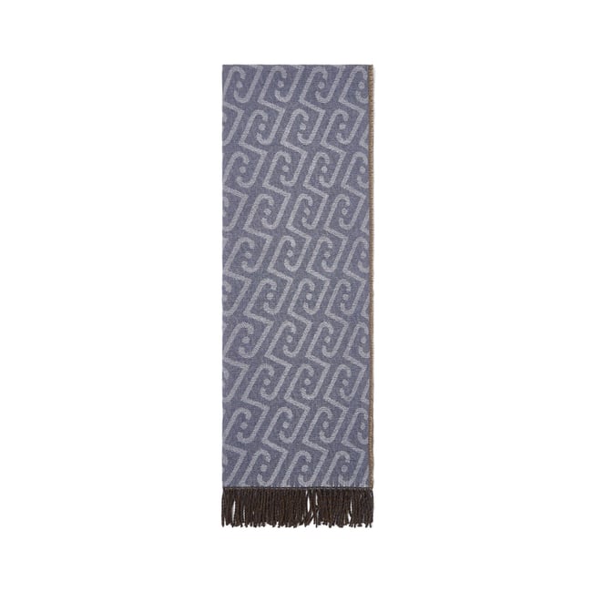 Étole monogramme avec franges denim bleu <span itemprop=