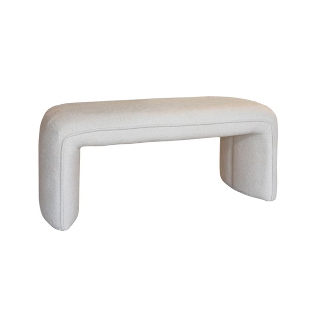 Banc en tissu bouclette et structure en bois, MALO Couleur ecru <span itemprop=