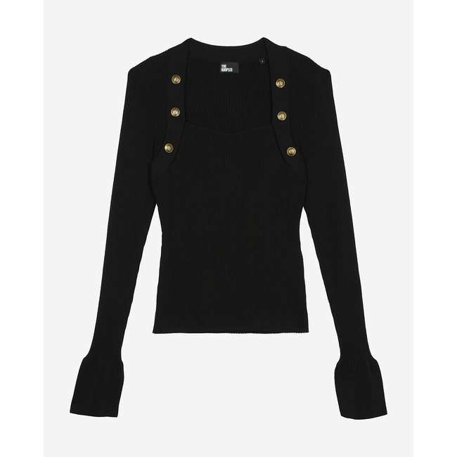 Jersey de cuello cuadrado con detalle de botones negro <span itemprop=