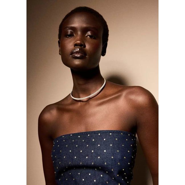 Top en jean strass bleu <span itemprop=
