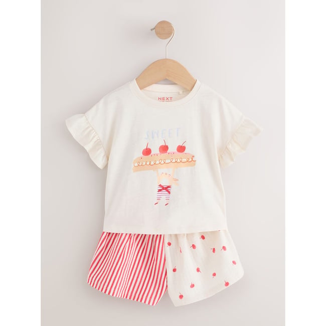 Ensemble short et t-shirt à manches courtes lapin blanc écru <span itemprop=