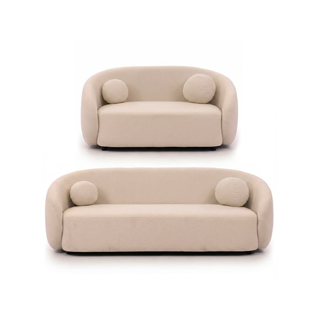 Flore - Ensemble de canapés droits 2+3 places tissu bouclette Couleur beige <span itemprop=