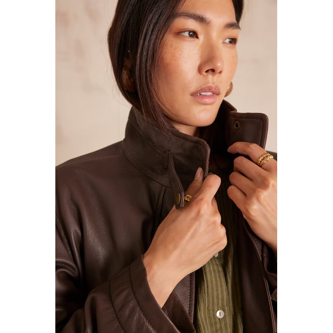 Veste PERLE en cuir marron <span itemprop=