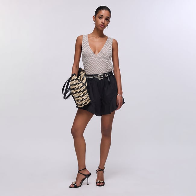 Top en maille à chevrons beige <span itemprop=