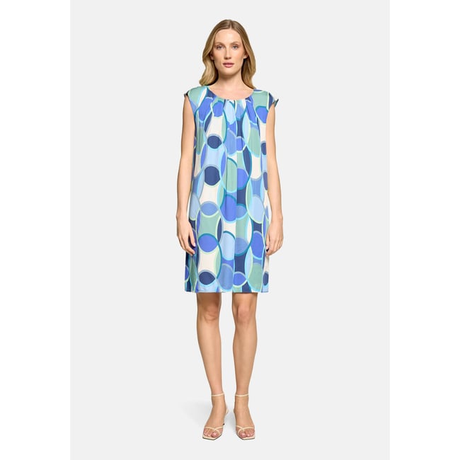 Robe détente à encolure ronde bleu/vert <span itemprop=