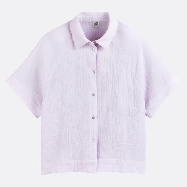 Camisa ampla, mangas até ao cotovelo lilás <span itemprop=