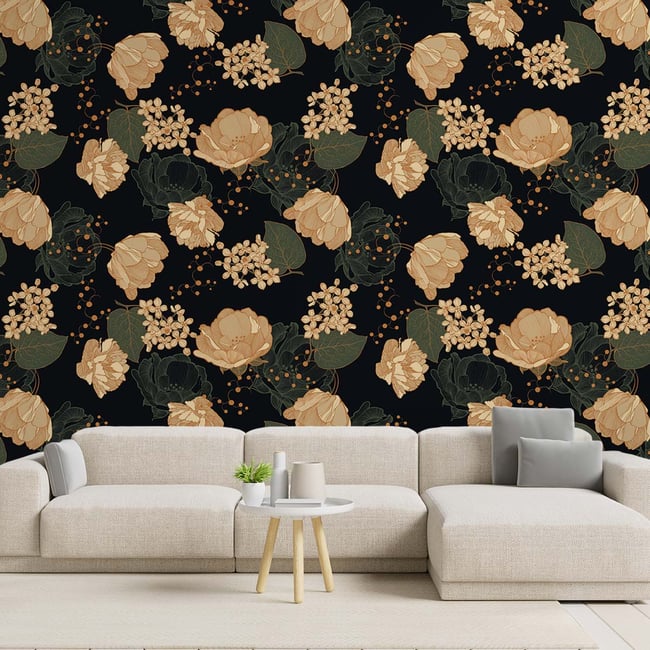 Papier peint, black floral Couleur noir <span itemprop=