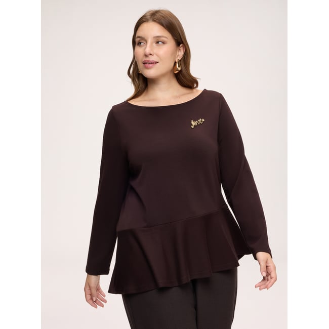 Sweat avec volant au bas marron <span itemprop=