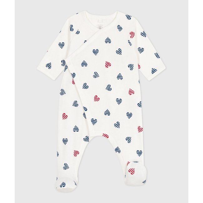 Pigiama in cotone con cuori a righe bianco PETIT BATEAU