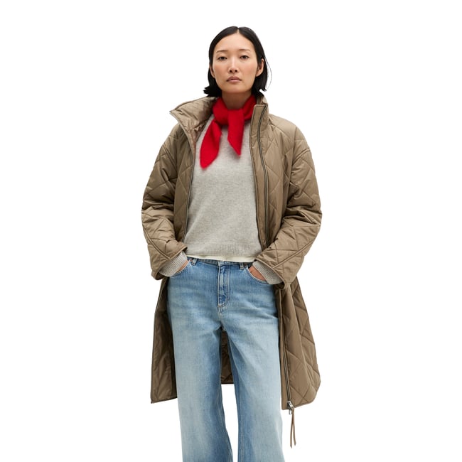 Manteau matelassé décontracté en polyester recyclé marron <span itemprop=