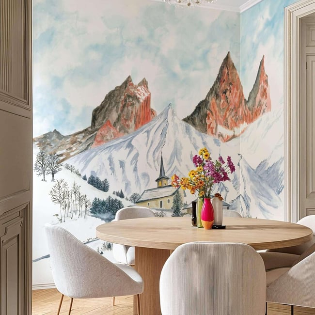 Papier peint panoramique avec paysage de montagnes rocheuses et enneigées - 425x260 cm (l x h) Couleur multicolore <span itemprop=