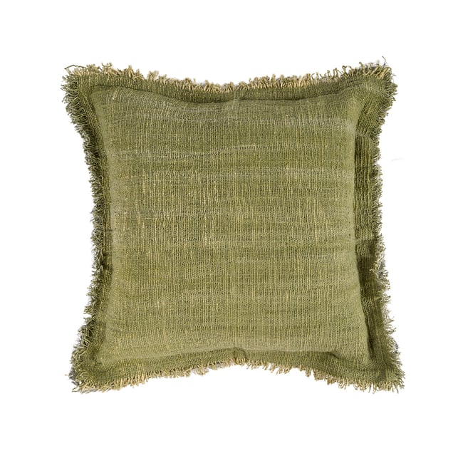 Housse de coussin en coton JUNGLE FRINGE vert <span itemprop=