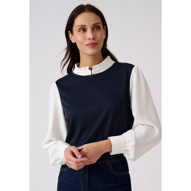 T-shirt effet 2 en 1 en maille chaude bleu marine <span itemprop=