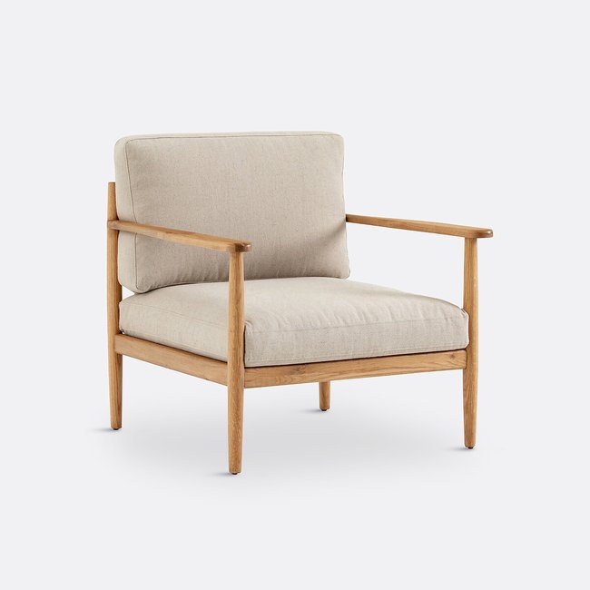 Vintage fauteuil eik en katoen/linnen, Malora <span itemprop=