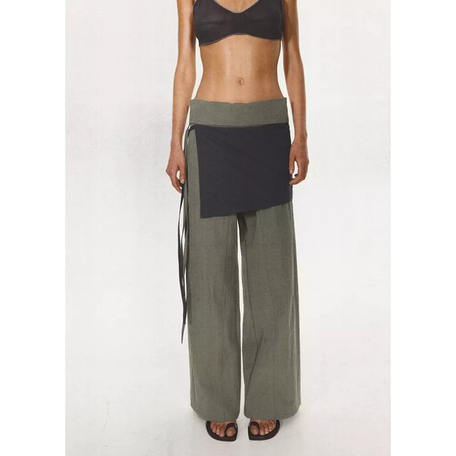 Pantalon avec lien à nouer superposé gris <span itemprop=