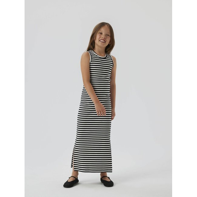 Robe longue en côtes rayée rayé noir/blanc <span itemprop=