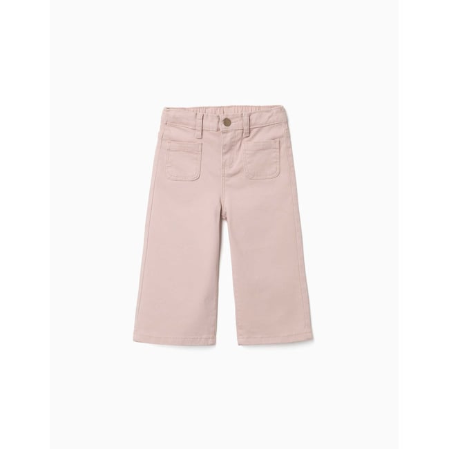 Pantalon en sergé à jambe large avec poches devant rose clair <span itemprop=