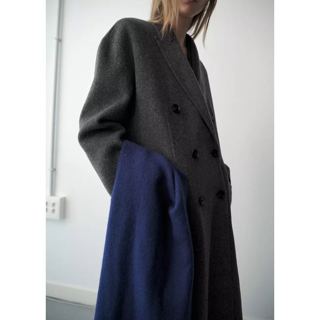 Manteau long en laine gris <span itemprop=