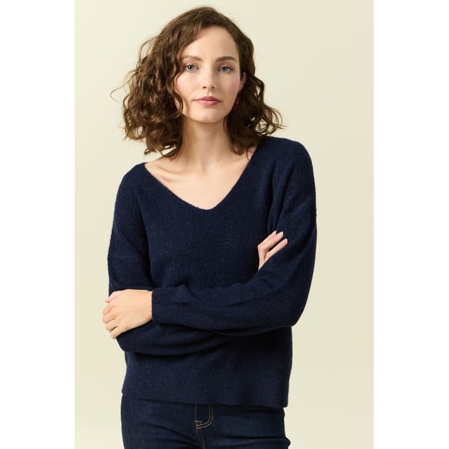 Pull manches longues bleu marine <span itemprop=