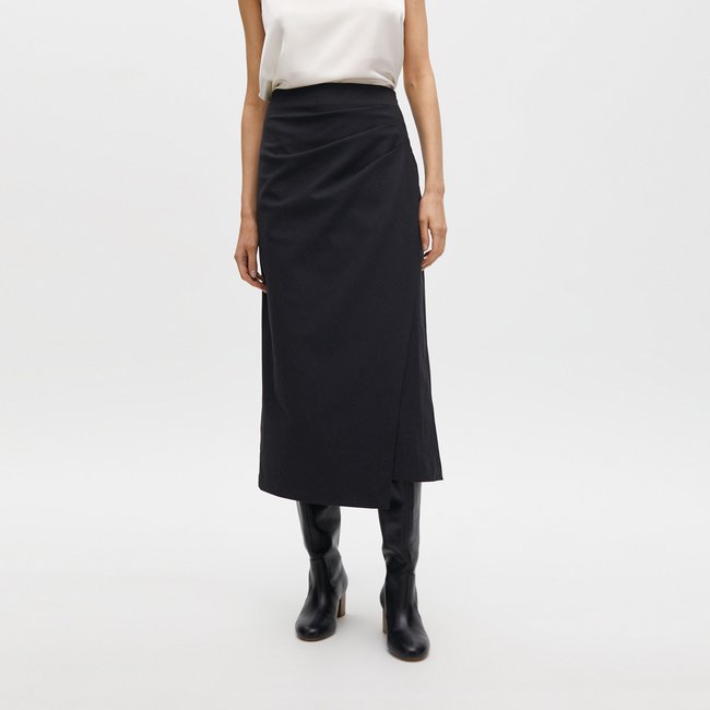 Jupe portefeuille midi anthracite <span itemprop=