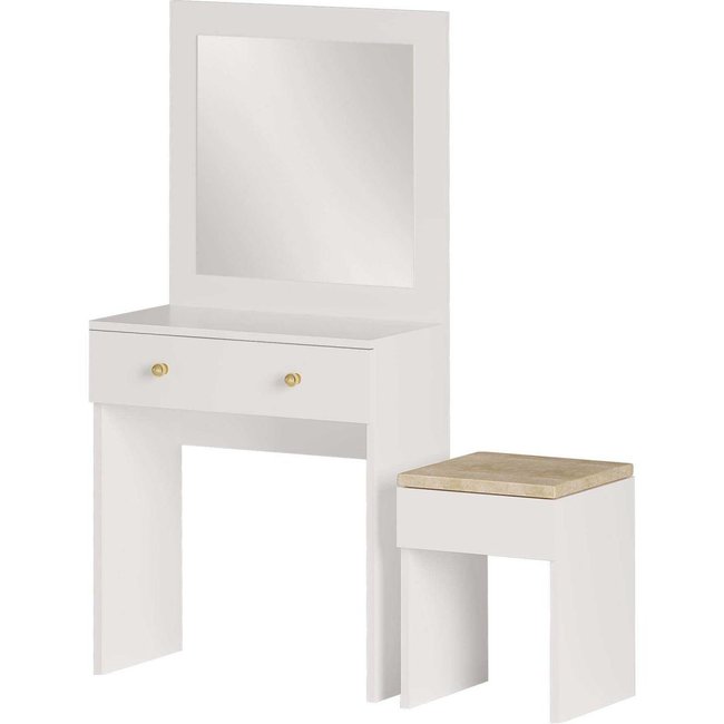 Coiffeuse avec miroir et tabouret Azura Couleur blanc <span itemprop=