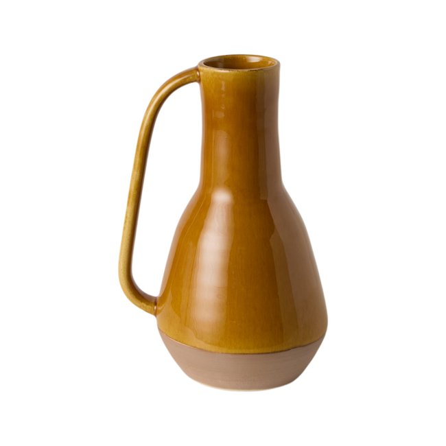 Amphore vase déco à anse curry en céramique 24cm Couleur jaune <span itemprop=