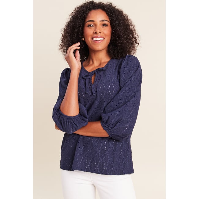 Blouse col v manches 3/4 bleu marine <span itemprop=
