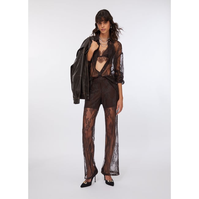 Pantalon en dentelle douce marron foncé <span itemprop=