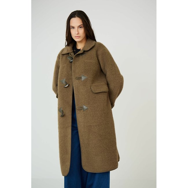 Manteau mi-long kaki <span itemprop=