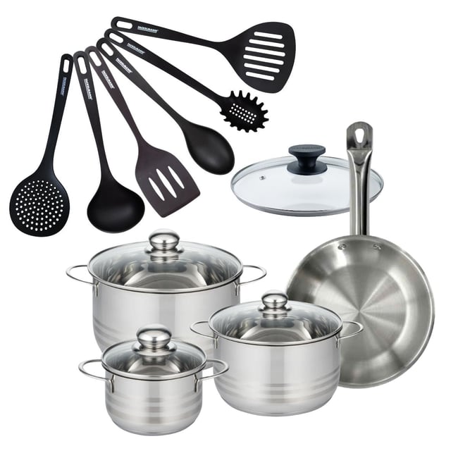 Batterie de cuisine 1 poêle 24cm + 3 faitouts 16/20/24cm ETERNA inox <span itemprop=