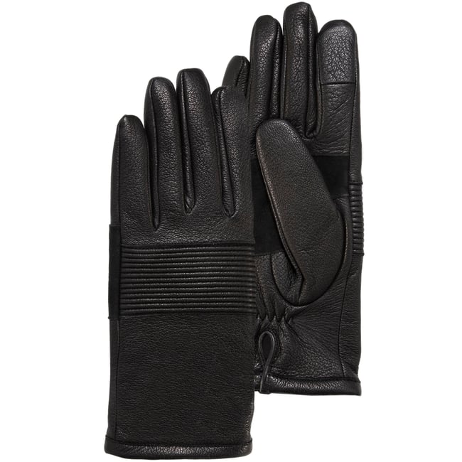 Gants tactiles, en cuir de chèvre, doublés imitation micro- imitation fourrure noir <span itemprop=