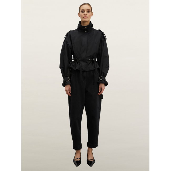 Coupe-vent court avec cordon de serrage à la taille noir <span itemprop=