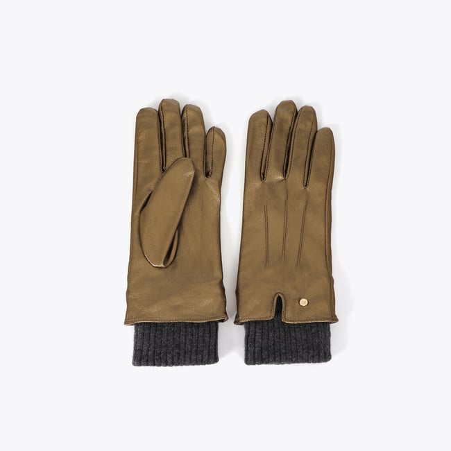 Gants effet cuir métallique à poignet tricoté bronze <span itemprop=
