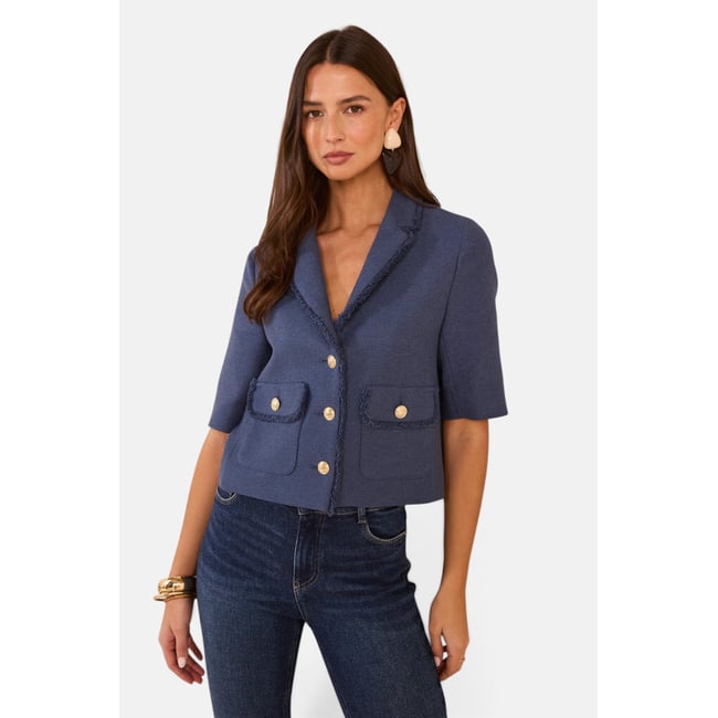 Veste de tailleur tweed en coton mélangé VALENCE denim brut <span itemprop=