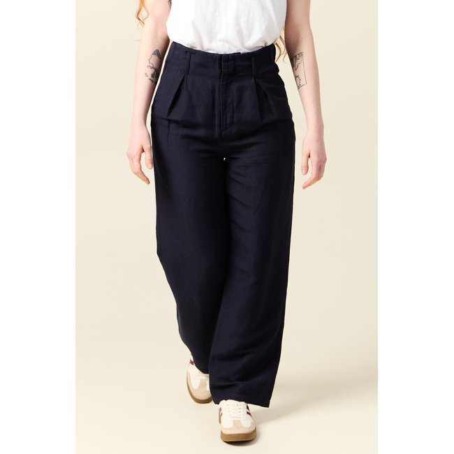Pantalon large à pinces bleu foncé <span itemprop=