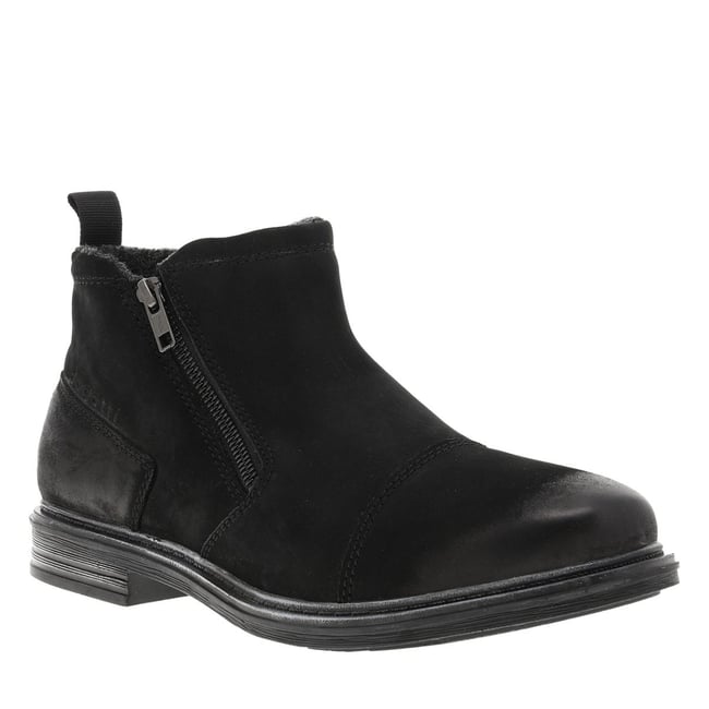 Boots cuir talon plat noir <span itemprop=