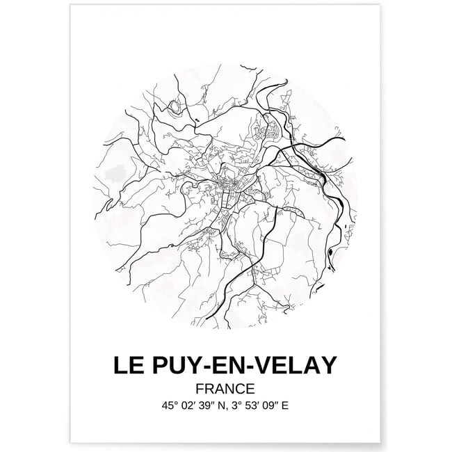 Affiche Carte Le Puy-en-Velay Couleur blanc <span itemprop=