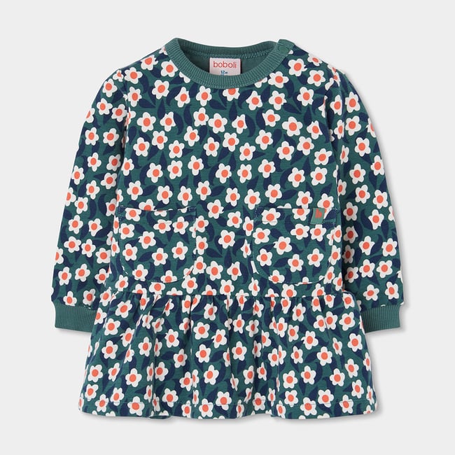 Robe molleton imprimé fleurs multicolore <span itemprop=