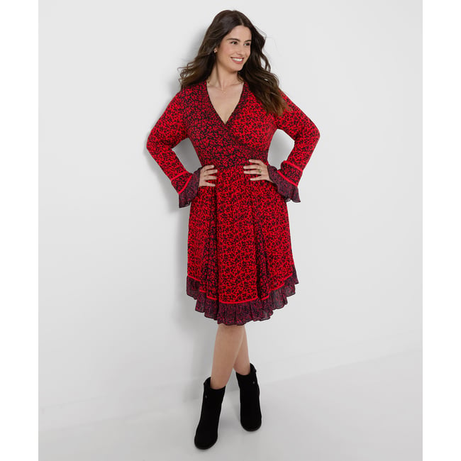 Robe Cache-Cœur à Fleurs rouge <span itemprop=