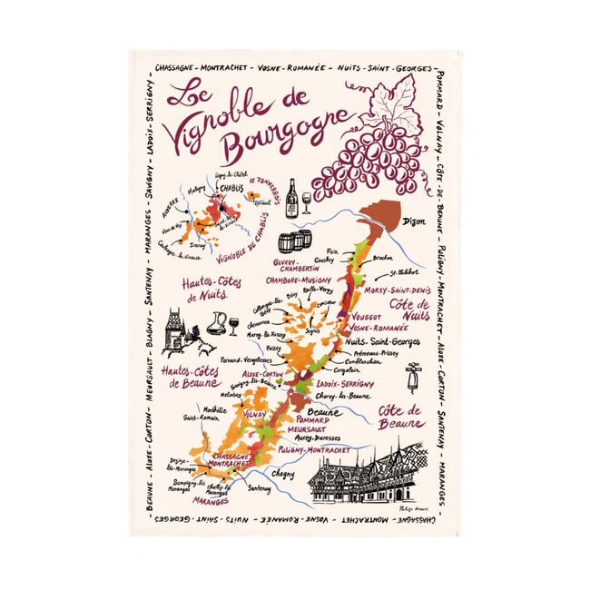 Torchon La Carte Des Bourgognes ecru <span itemprop=