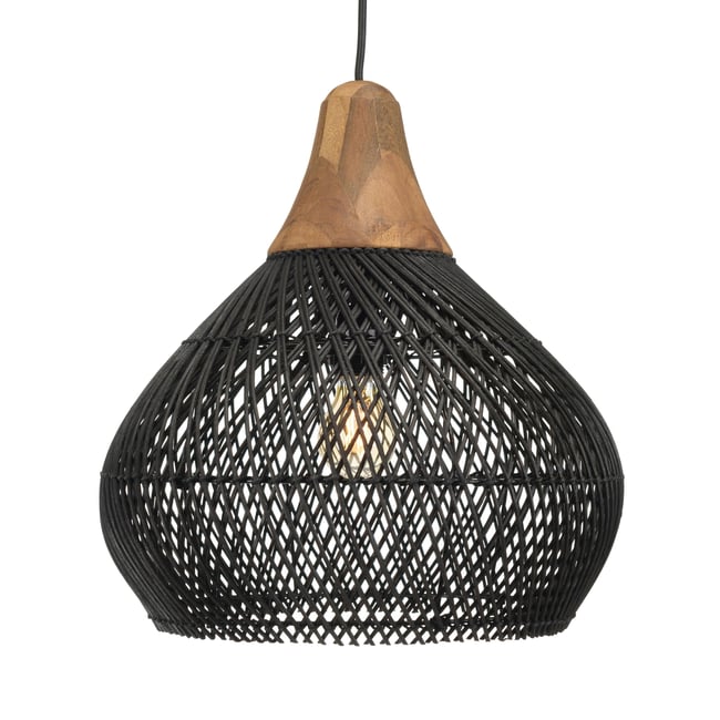Suspension cloche en rotin FOLELLI Couleur noir <span itemprop=