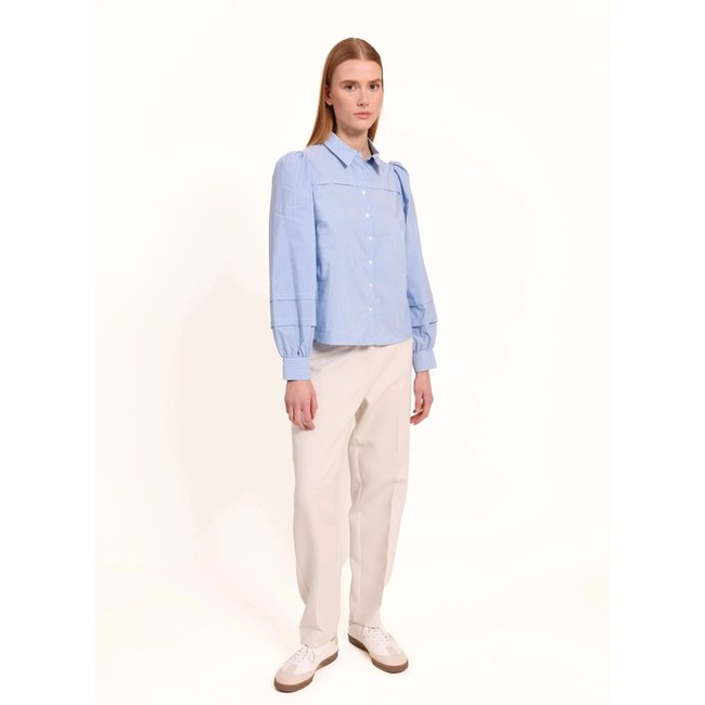Pantalon droit taille haute EPHEA gris perle <span itemprop=