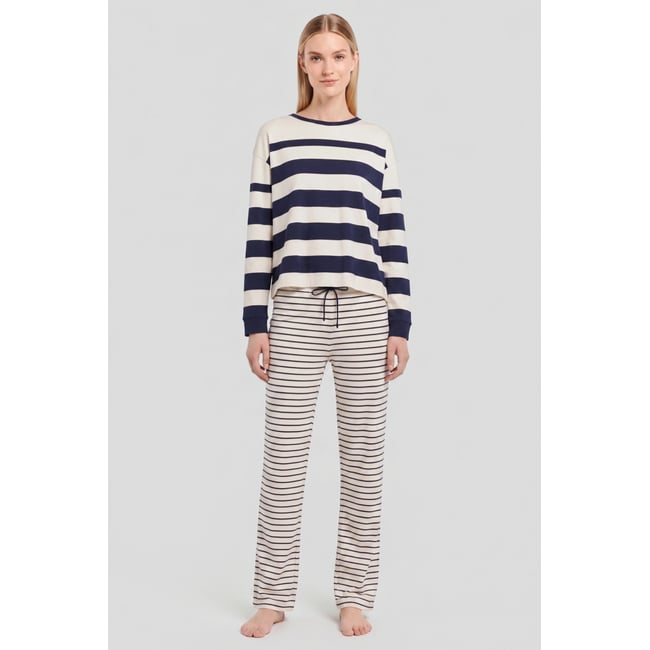 Pyjama rayé long - coton nature/seal <span itemprop=