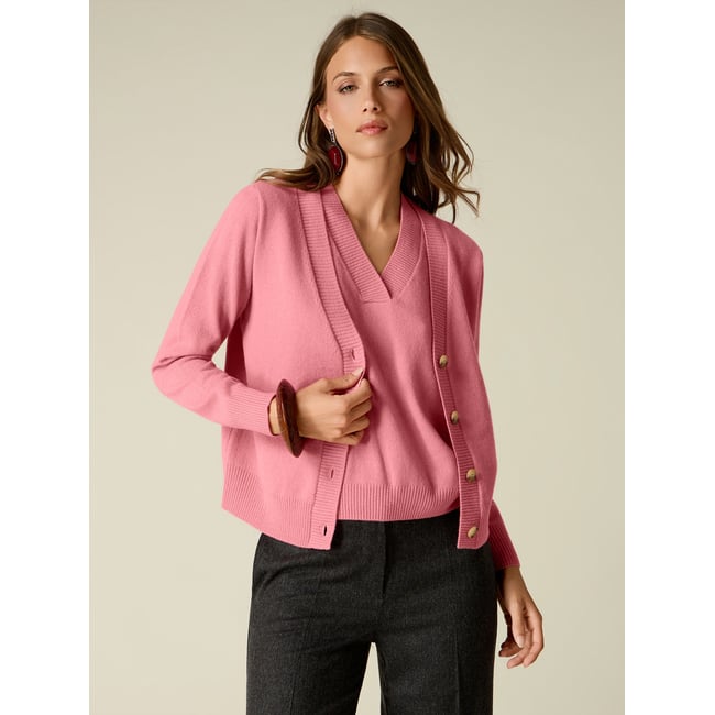 Cardigan à col en V rose <span itemprop=