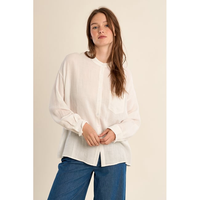 Chemise col mao, ouverte dans le dos blanc <span itemprop=